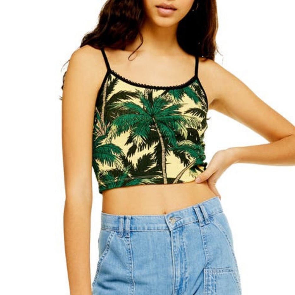 Topshop | Yellow Palm Print Camisole Tank Crop Top
